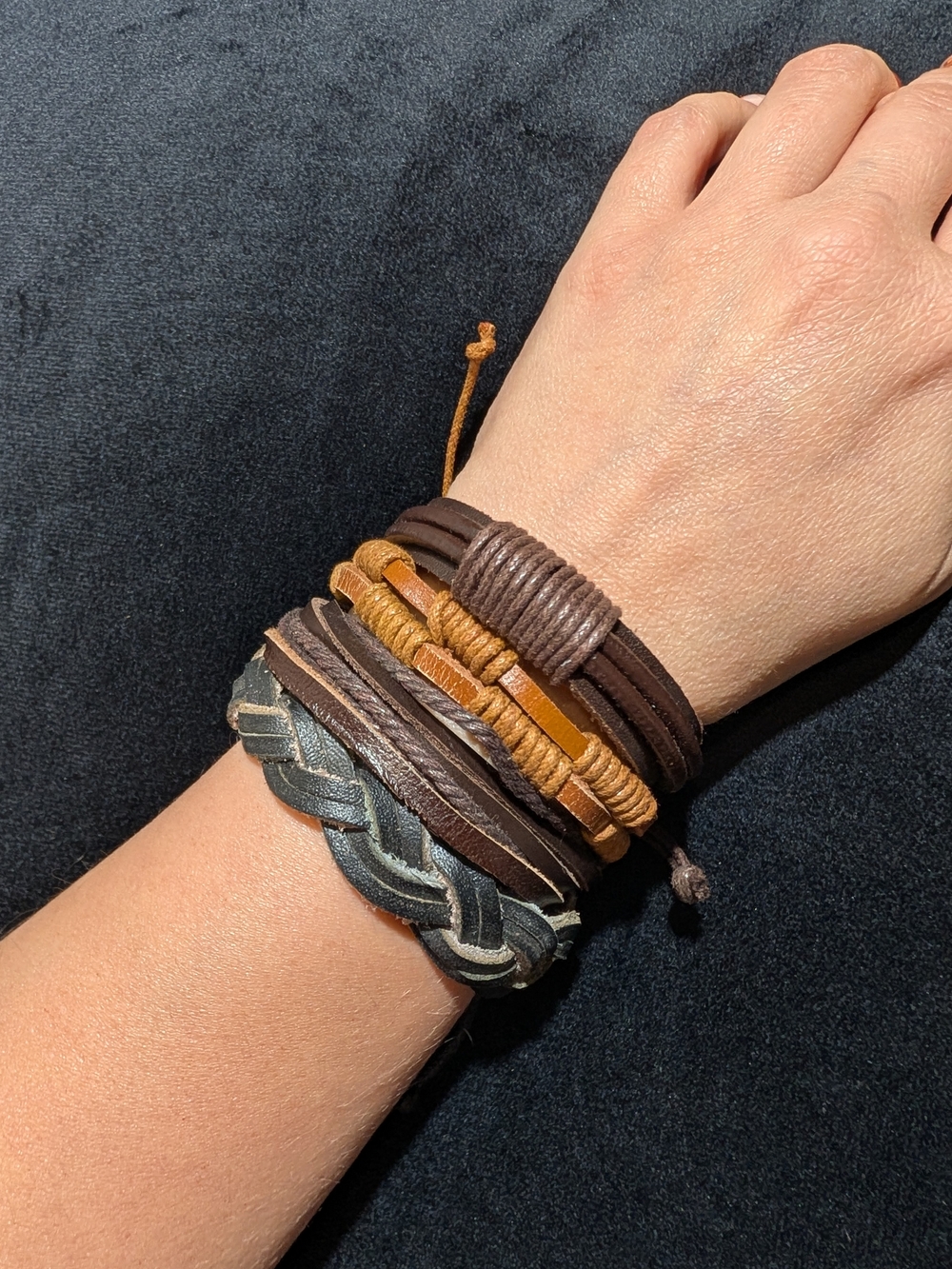 Handcrafted Brown & Tan Leather Bracelet Set